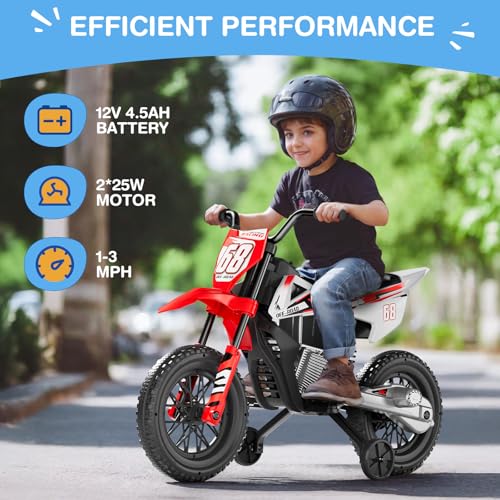 12V Kids Motorcycle with Training Wheels W74164