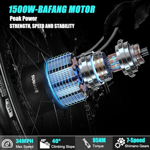 Electric Motorcycle 1500W Motor 52V 20AH 34MPH 75Mils Retro Style Moped Ebike 26"x4.0" Fat Tire Dual Hydraulic Full Suspension U62601