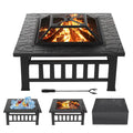 32 inch Square Metal Fire Pit Table with Cover I662879