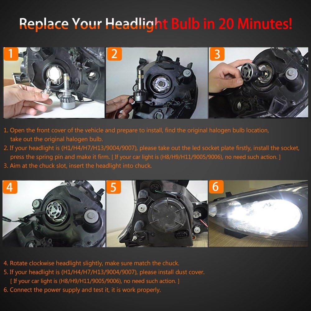 H11 LED Headlight Bulbs 6000K Low Beams Fog Lights Pack of 2 G9736