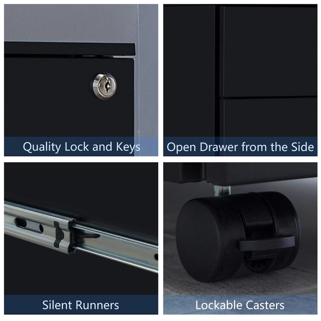 3 Drawer Black Mobile File Cabinet A583
