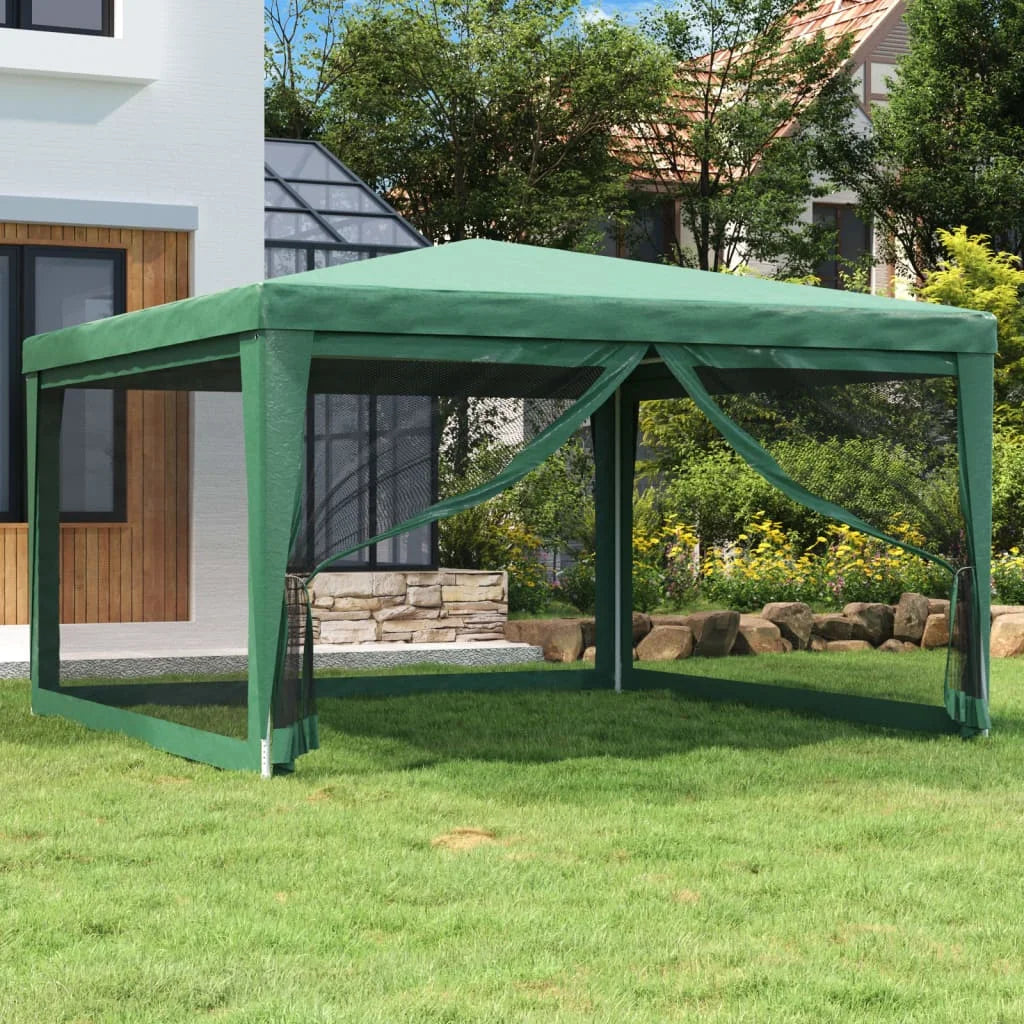 Green 13.1'x13.1' HDPE Party Tent with 4 Mesh Sidewalls W42599