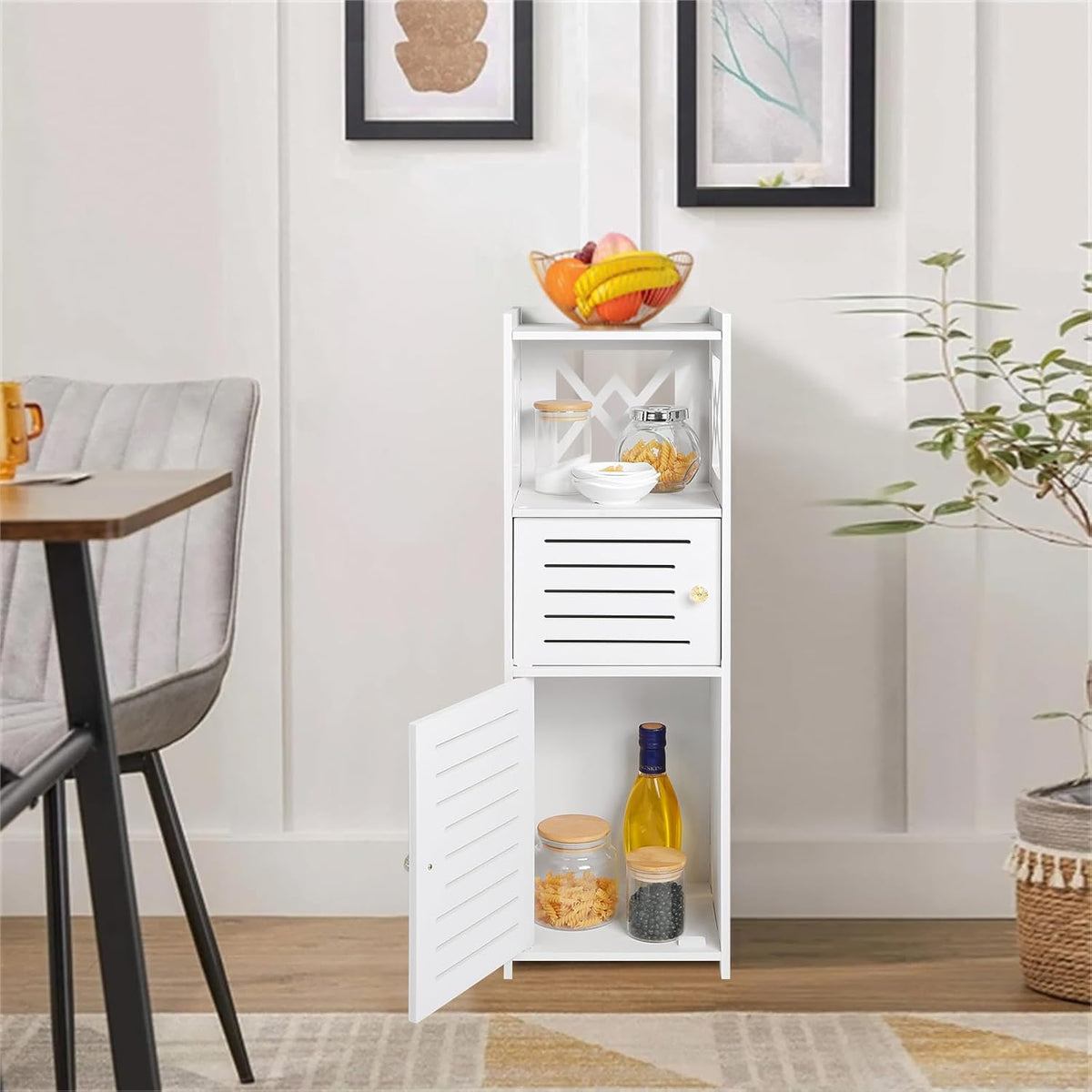 Slim Bathroom Storage Cabinet with Double Door and 3 Tier Shelf B4259