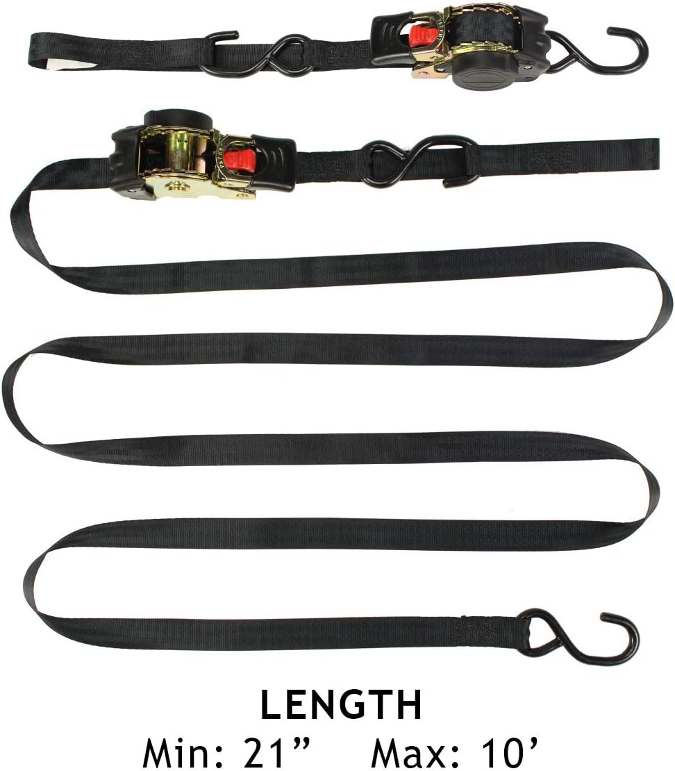 2 Auto Retract Ratchet Straps 1 x 10' Retractable Cargo Tie-Downs K8144