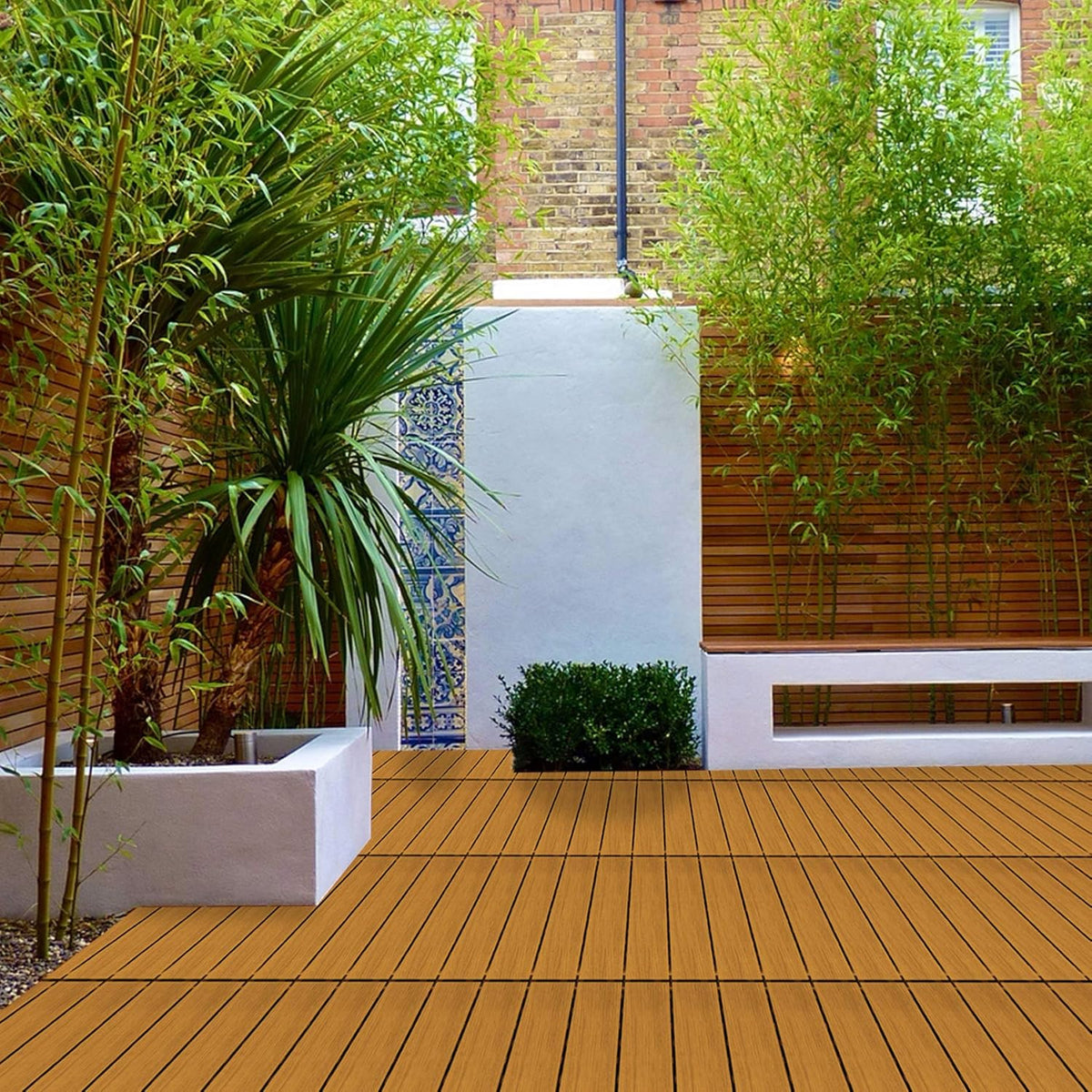 9PCS Aluminum Interlocking Deck Patio Tiles, 12” x 12” Wood Acacia B433