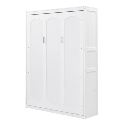 Gray Queen Size Wood Murphy Wall Bed with Shelves K396536