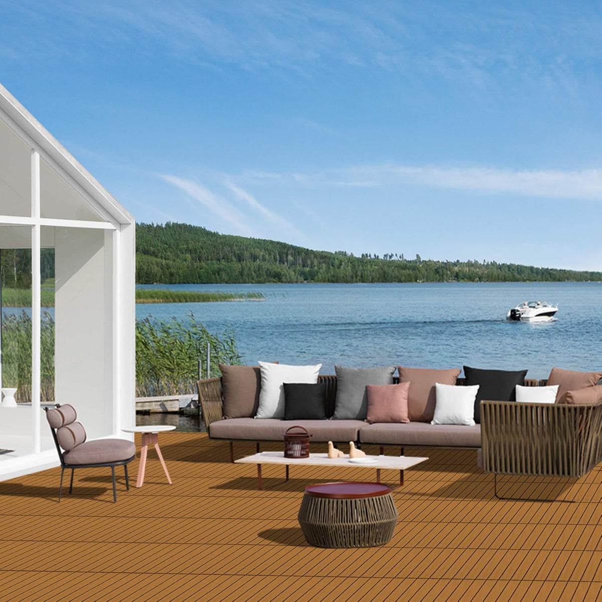 9PCS Aluminum Interlocking Deck Patio Tiles, 12” x 12” Wood Acacia B433