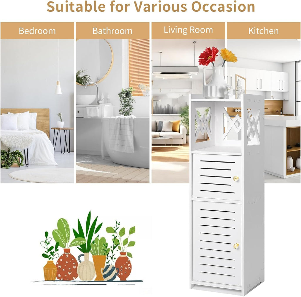 Slim Bathroom Storage Cabinet with Double Door and 3 Tier Shelf B4259