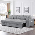 92" Reversible Sleeper Sectional Sofa with Storage Chaise, Light Gray Linen Fabric E706418