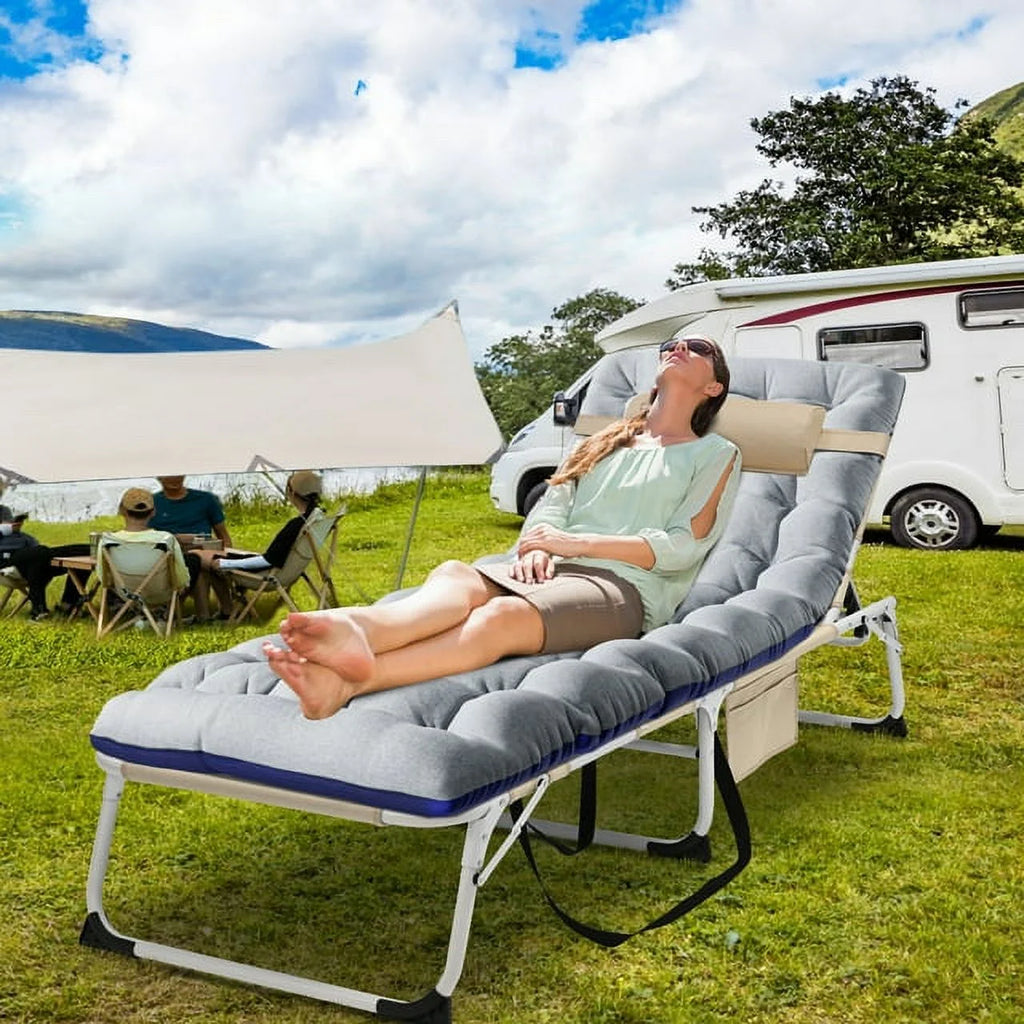Heavy Duty Tanning Chair with Face & Arm Holes Adjustable 5-Position Folding Chaise Lounge Chair E182