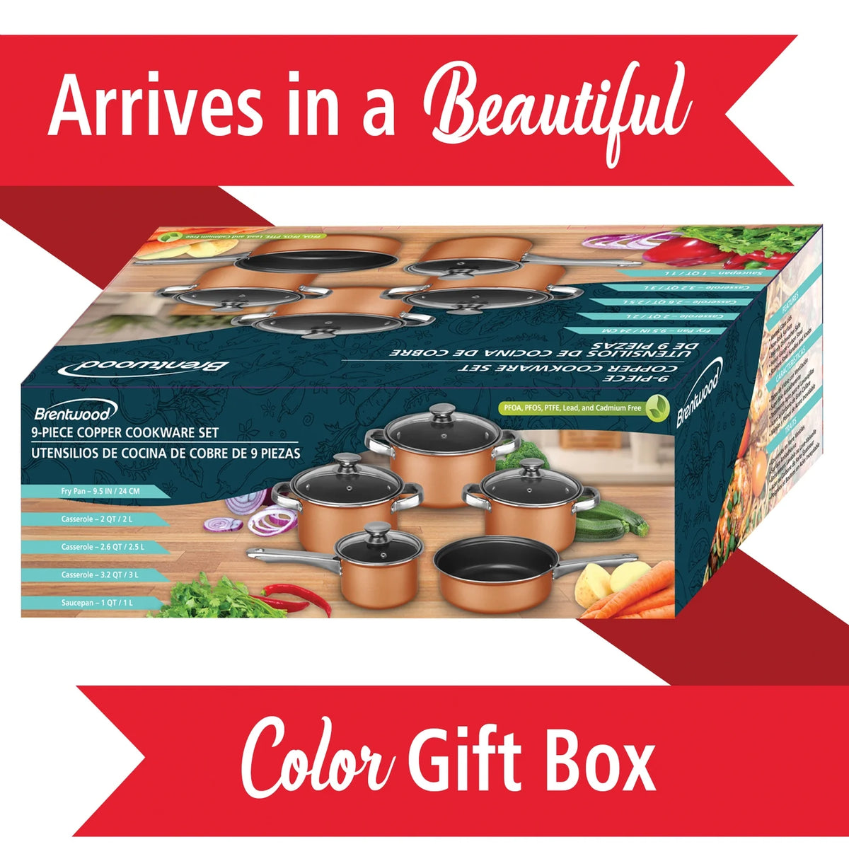 9-Piece Nonstick Copper-Clad Cookware Set with Glass Lids E530