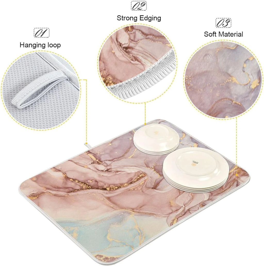 Gold Pink Marble Texture Dish Drying Mat 18x24Inch T592