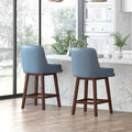 Blue 26" H Swivel Bar Stools Set of 2 with Back, Solid Wood Legs Q2079