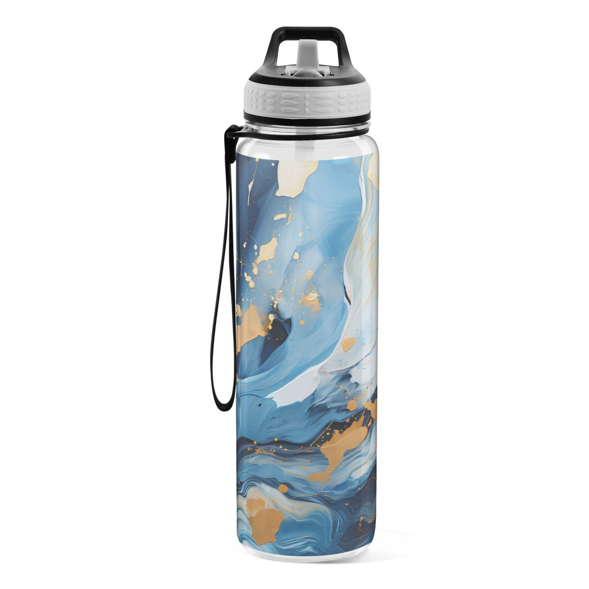 Marble Blue and Gold 32oz Tritan Leakproof Water Bottle with Straw Q70106