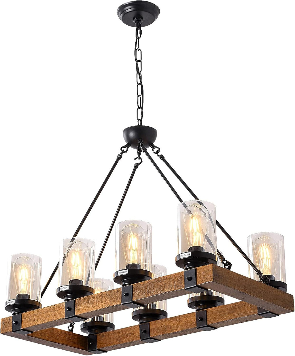 8-Lights Wooden Pendant Lighting with Glass Shading E18896