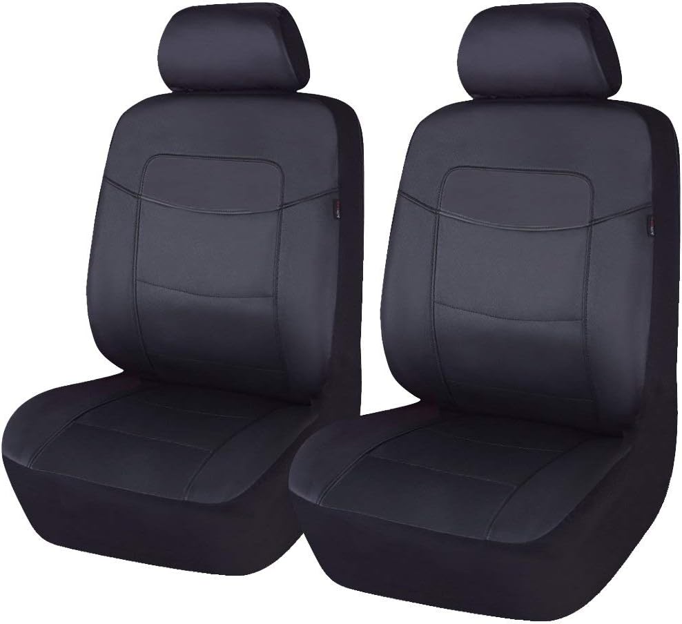 Black Leather Car Seat Covers Full Set Pack of 2 M823304