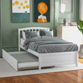 Twin Size White Wood Platform Bed with Trundle A64571