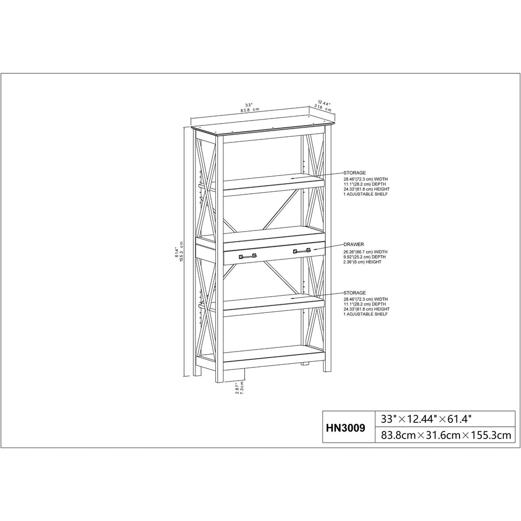 Washed Gray Bookcase with 2 Drawers C206