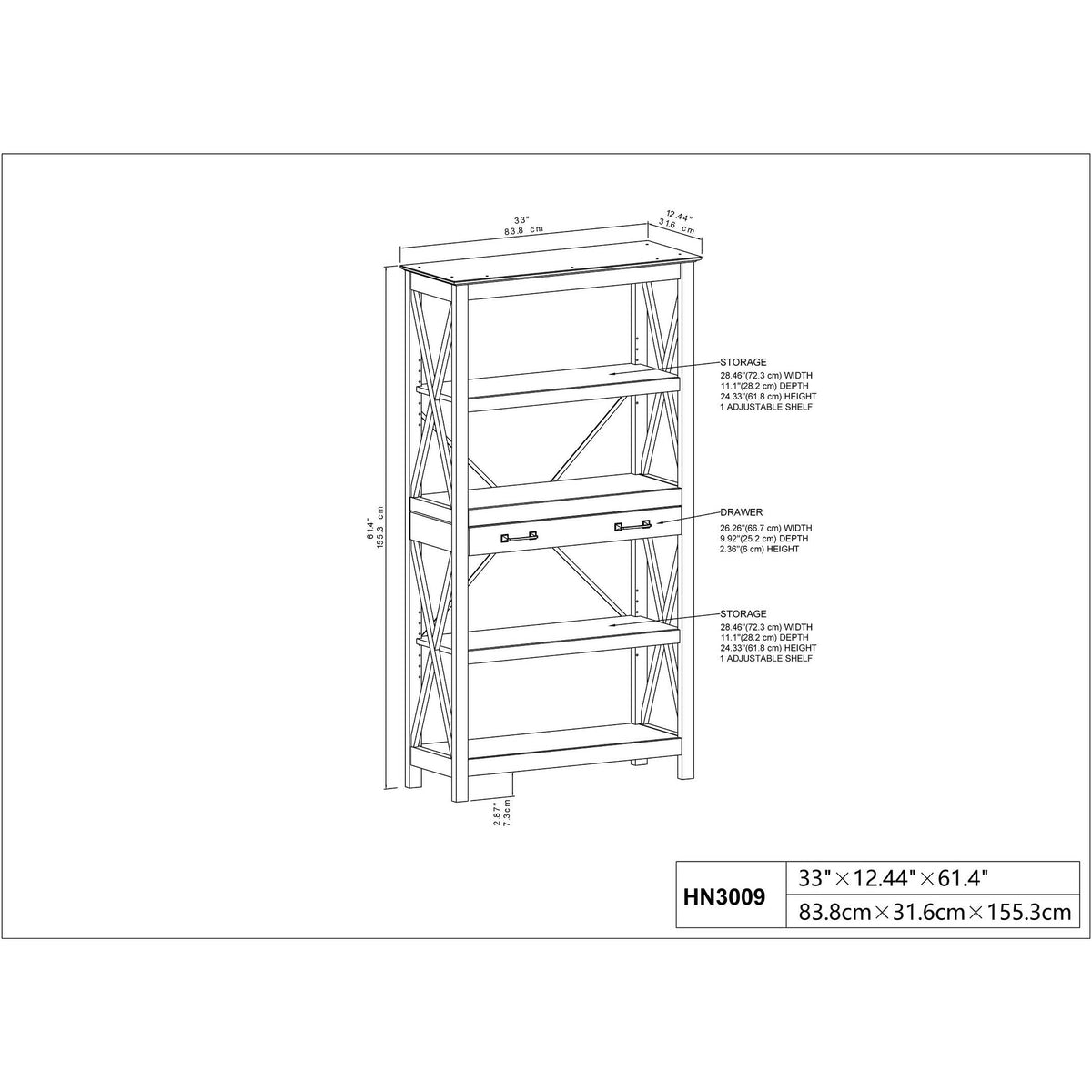 Washed Gray Bookcase with 2 Drawers C206