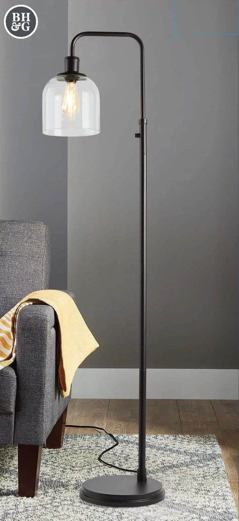 60" 1-Light Black Metal Floor Lamp O455