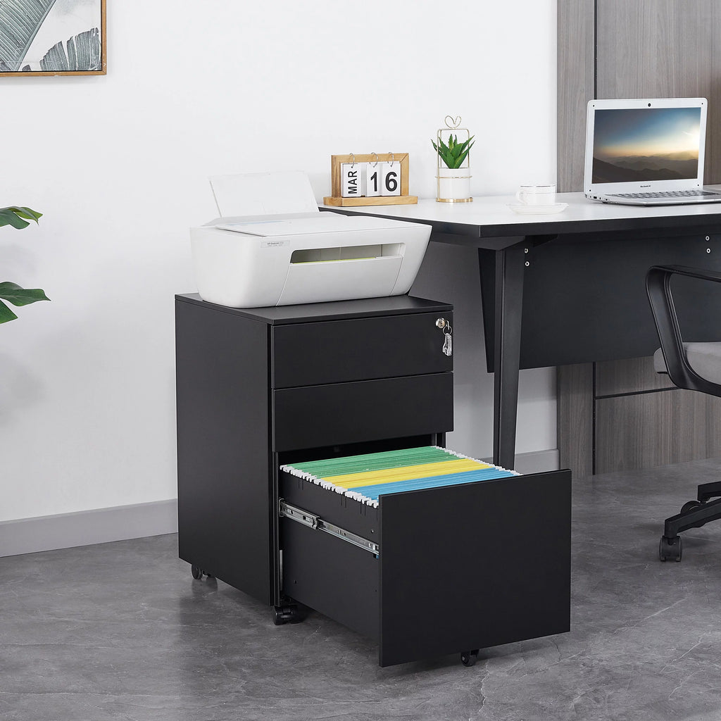3 Drawer Black Mobile File Cabinet A583