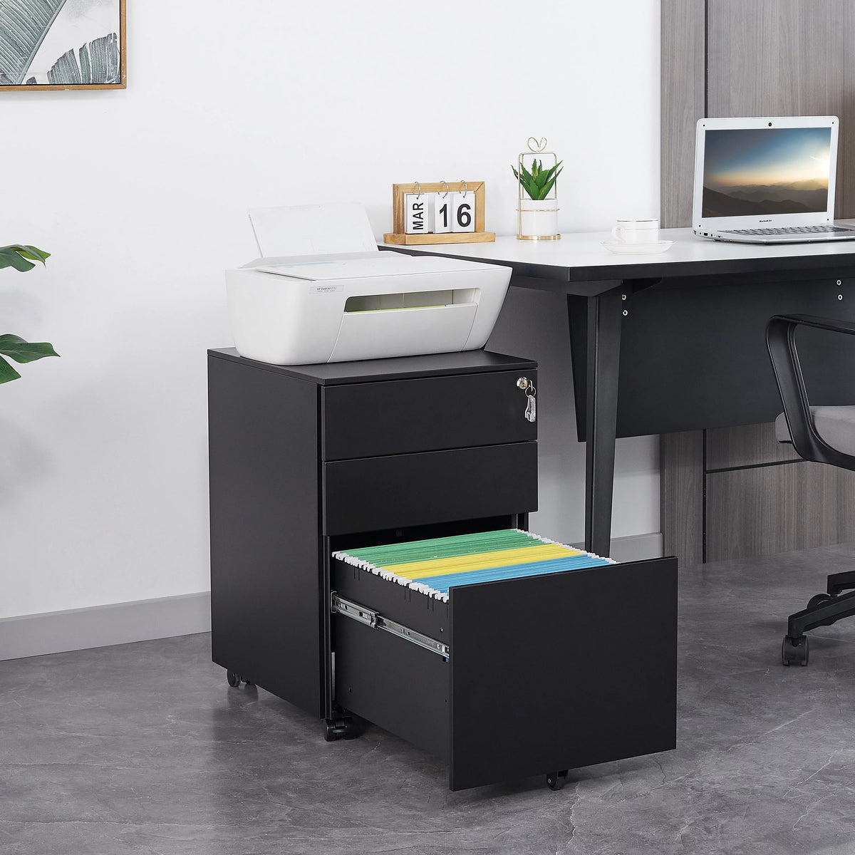 3 Drawer Black Mobile File Cabinet A583
