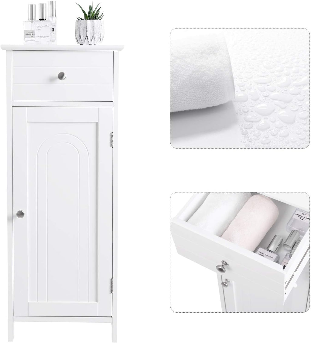 White Wooden Bathroom Floor Cabinet with Drawer and Adjustable Shelf T314