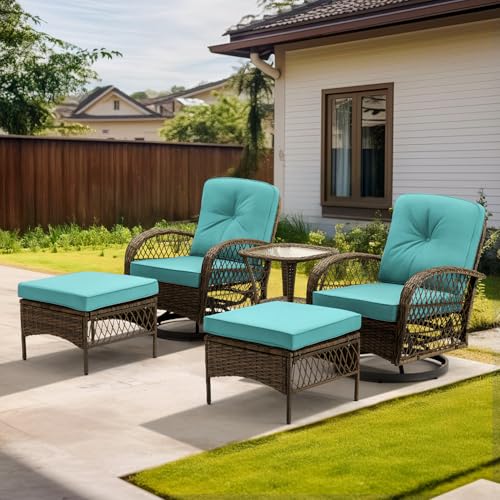 3 Pieces Wicker Patio Bistro Set with Rocking Chair and Glass Coffee Table J272062