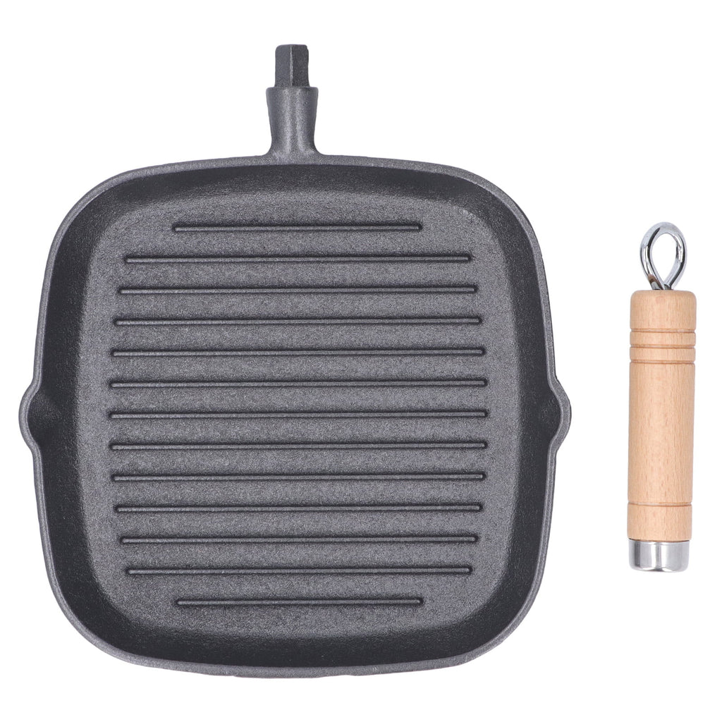 Cast Iron Grill Pan with Wooden Handle C756