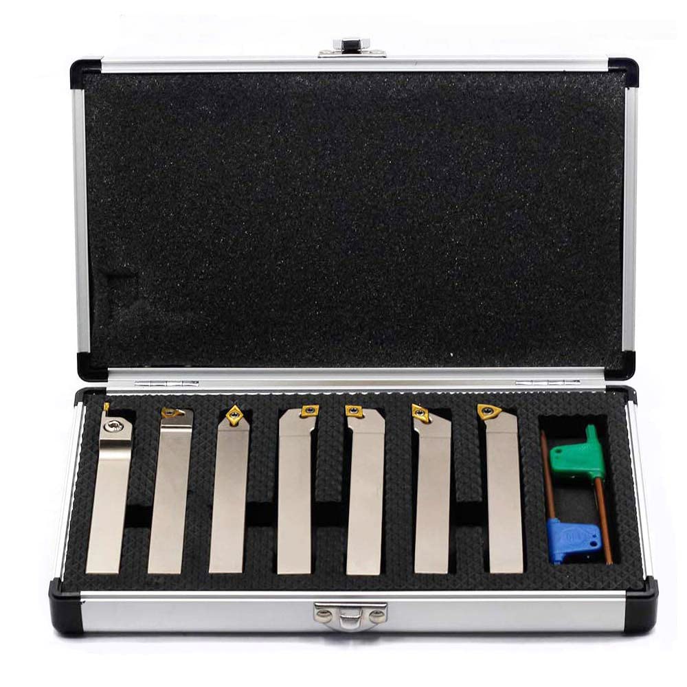 1/2 Shank 7 Pieces Set Indexable Lathe Turning Tool Holder, Nickel Plated Metal Cutting Tools, Pack of 2 F5829