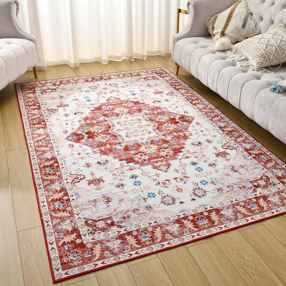 Vintage Boho Fluffy Chenille Area Rug 4'X6' Red D90600