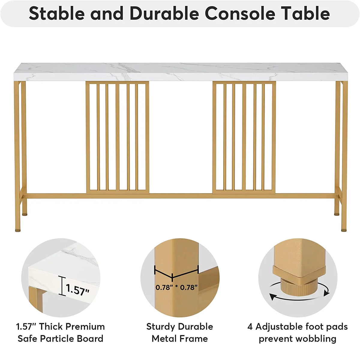 70.9 Inch Extra Long White and Gold Console Table T255