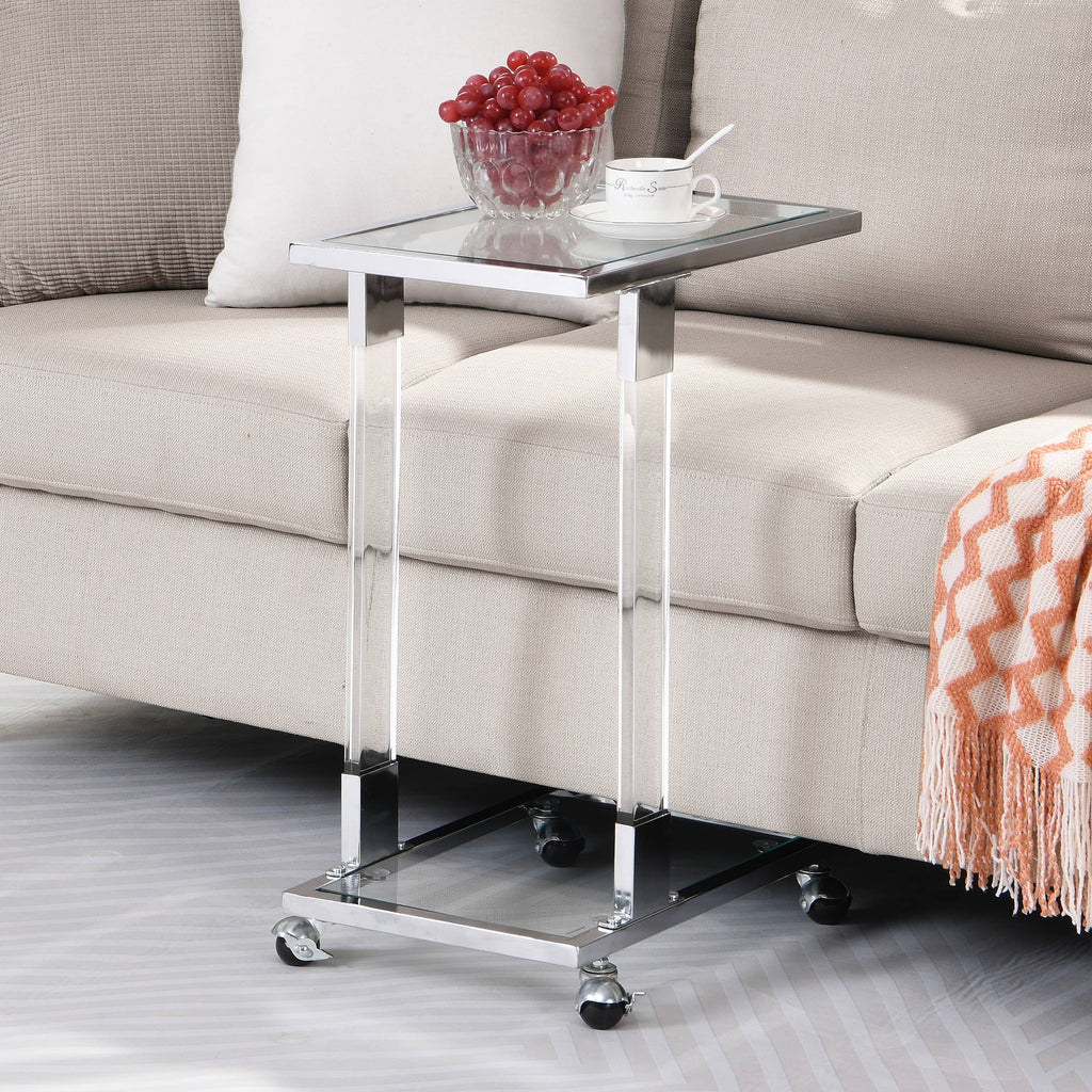 Chrome Glass C Shape Square Side Table with Metal Base Z424