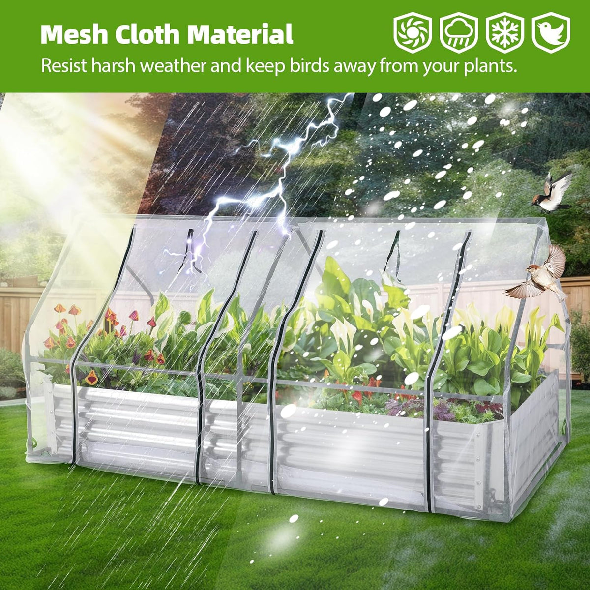 Galvanized Raised Garden Bed with Mesh Cover Greenhouse A978