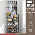 Coat Rack Stand with 5 Shelves Storage Black A1718
