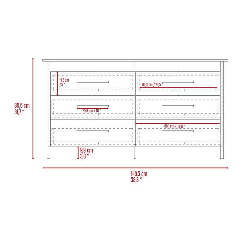 Light Oak White 6 Drawer Double Dresser O7749