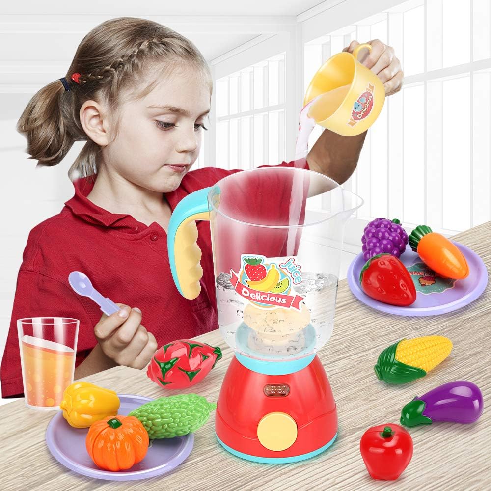 Kids Assorted Kitchen Appliance Toys, Pretend Kitchen Toy Set Includes Coffee Maker, Blender and Toaster, Cutting Play Food and Kitchen Utensils Accessories K660