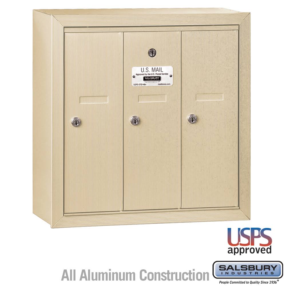 Vertical Mailbox - 3 Doors - Sandstone - Surface Mounted M6856