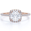 18k Rose Gold Over Silver Cushion Cut Moissanite Halo Engagement Ring K845743