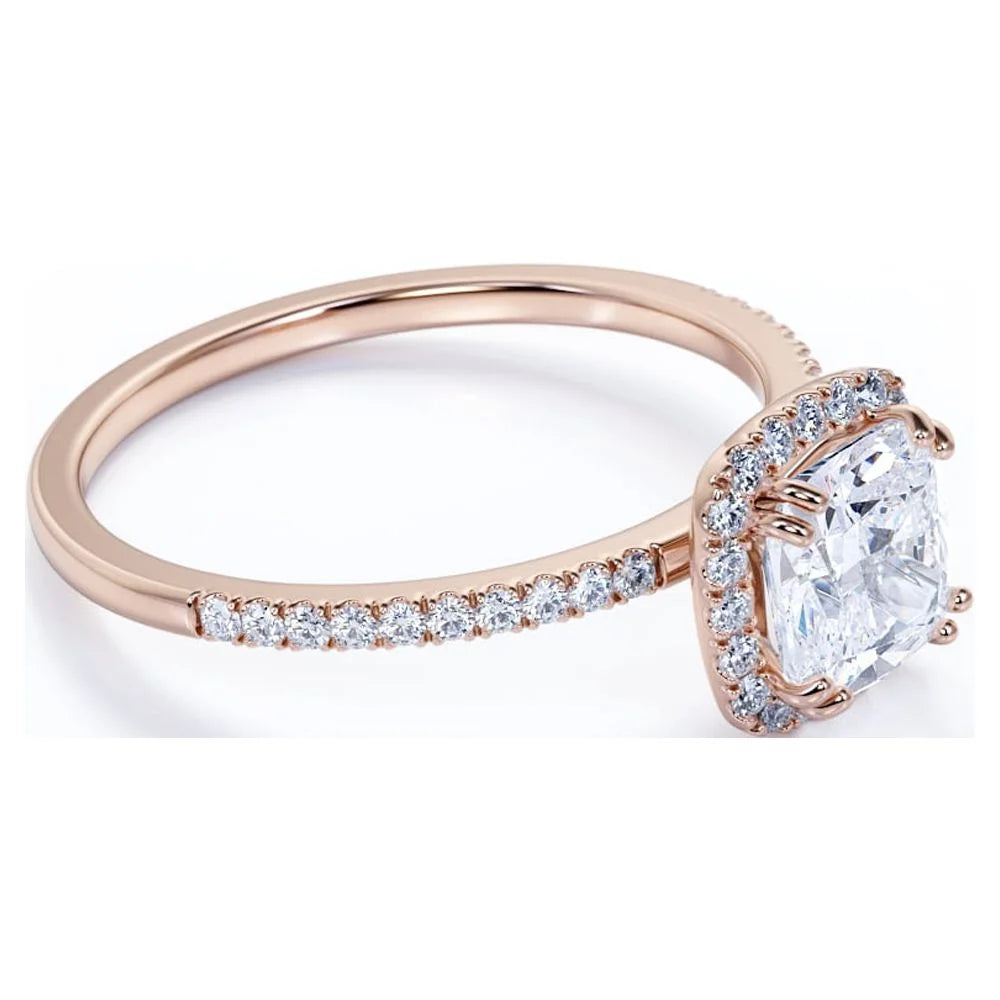 18k Rose Gold Over Silver Cushion Cut Moissanite Halo Engagement Ring K845743