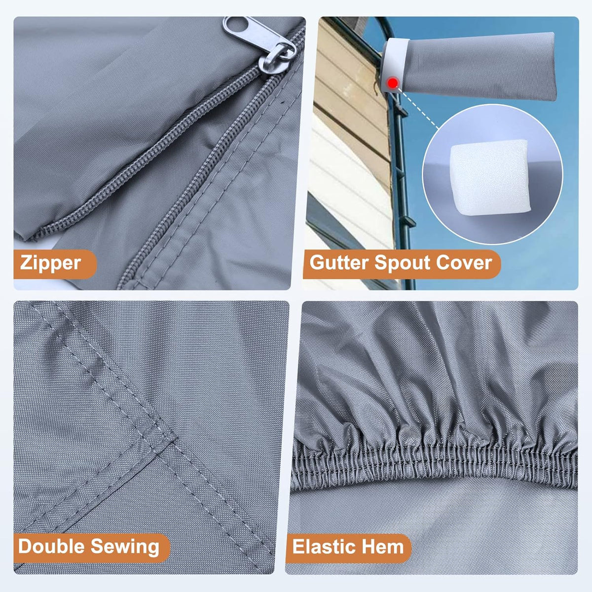 Waterproof Travel Trailer RV Cover with 4 Gutter Spout Covers B911
