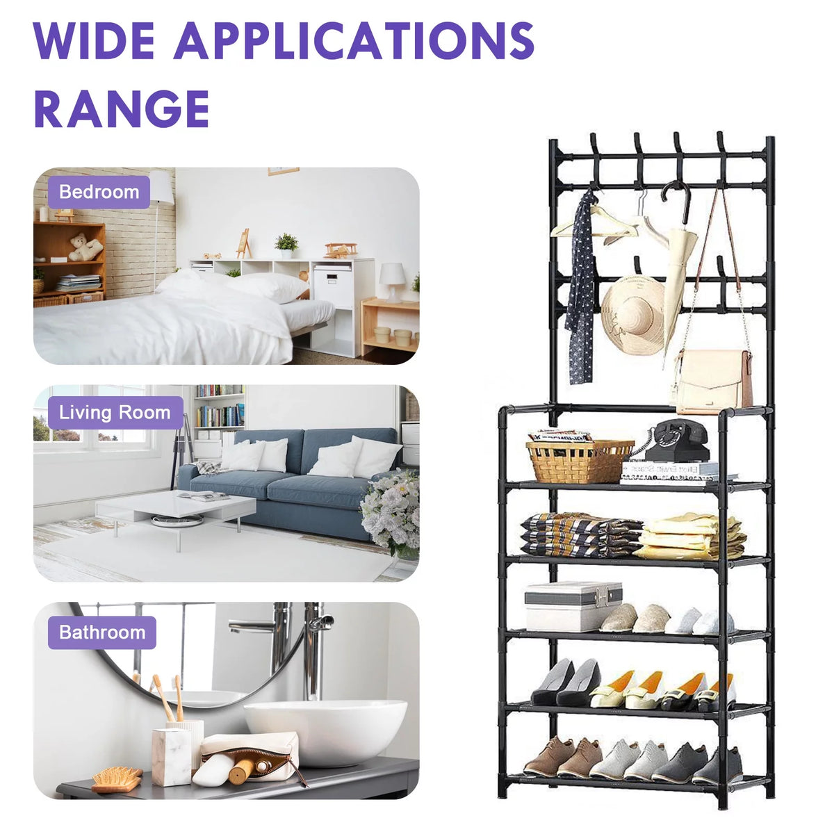 Coat Rack Stand with 5 Shelves Storage Black A1718