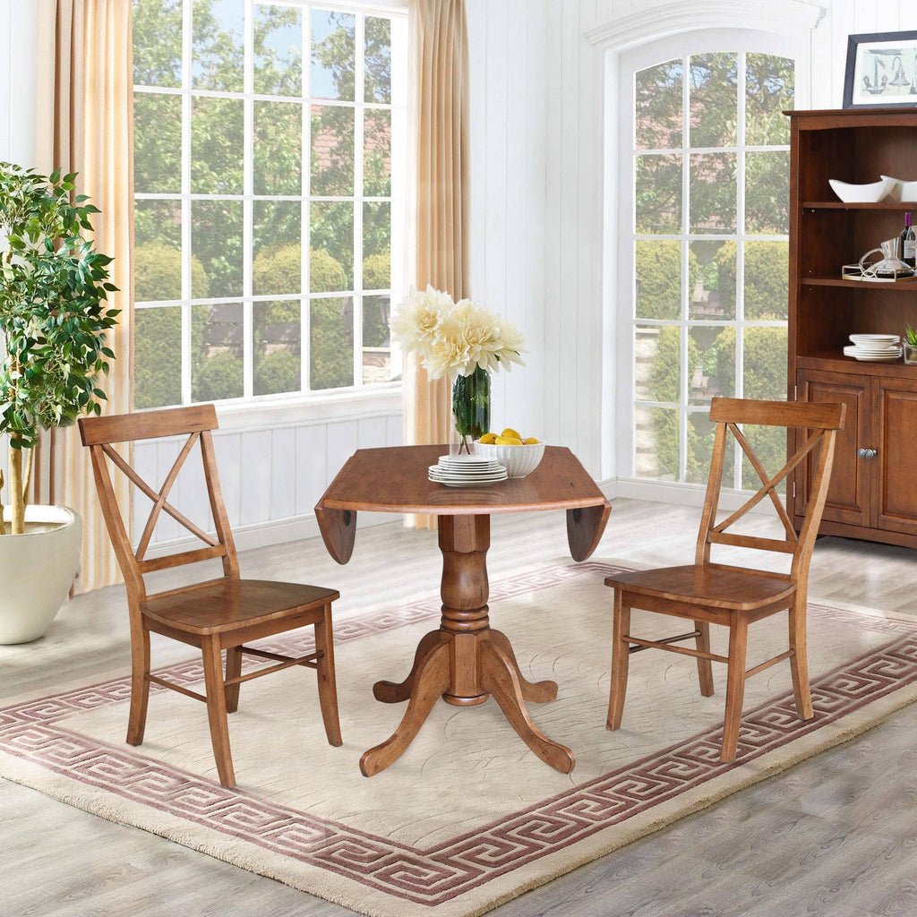 Dual Drop Leaf Table with 2 X-Back Chairs Set Distressed Oak - 3 Piece R51579