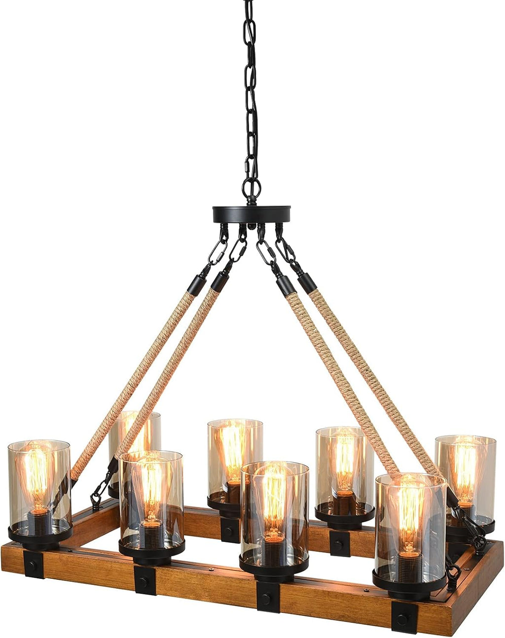 8-Lights Wooden Pendant Lighting with Glass Shading E18896