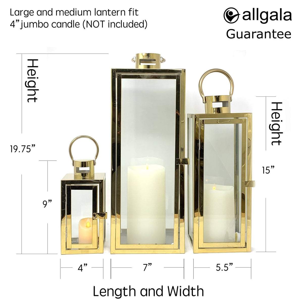 3-Pc Set Jumbo Indoor/Outdoor Candle Lantern Set with Tempered Glass O100