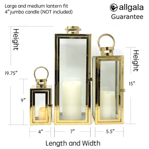3-Pc Set Jumbo Indoor/Outdoor Candle Lantern Set with Tempered Glass O100