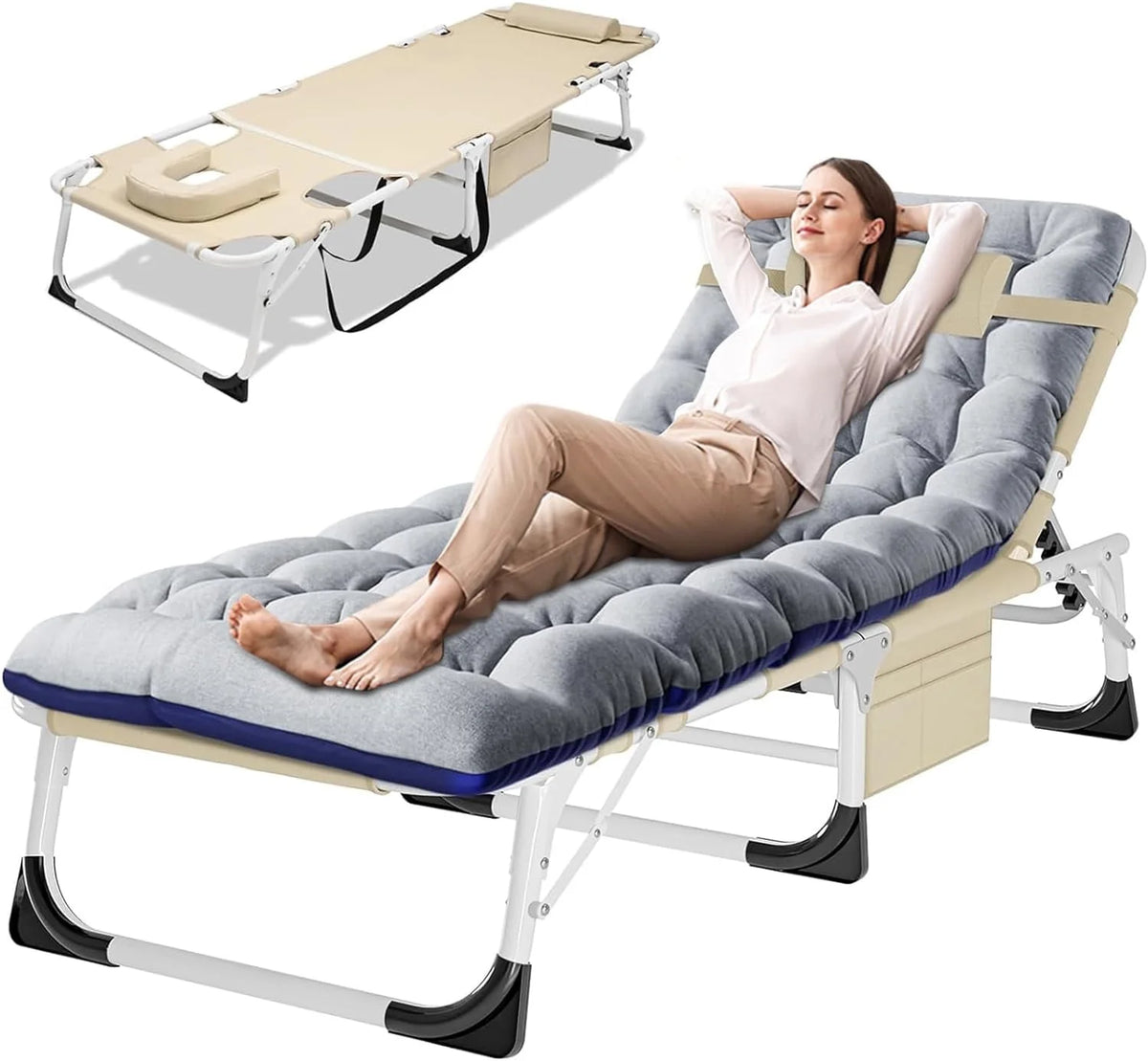 Heavy Duty Tanning Chair with Face & Arm Holes Adjustable 5-Position Folding Chaise Lounge Chair E182