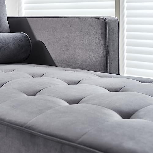 64" Upholstered Velvet Chaise Lounge with Left Armrest & Lumbar Pillow L356