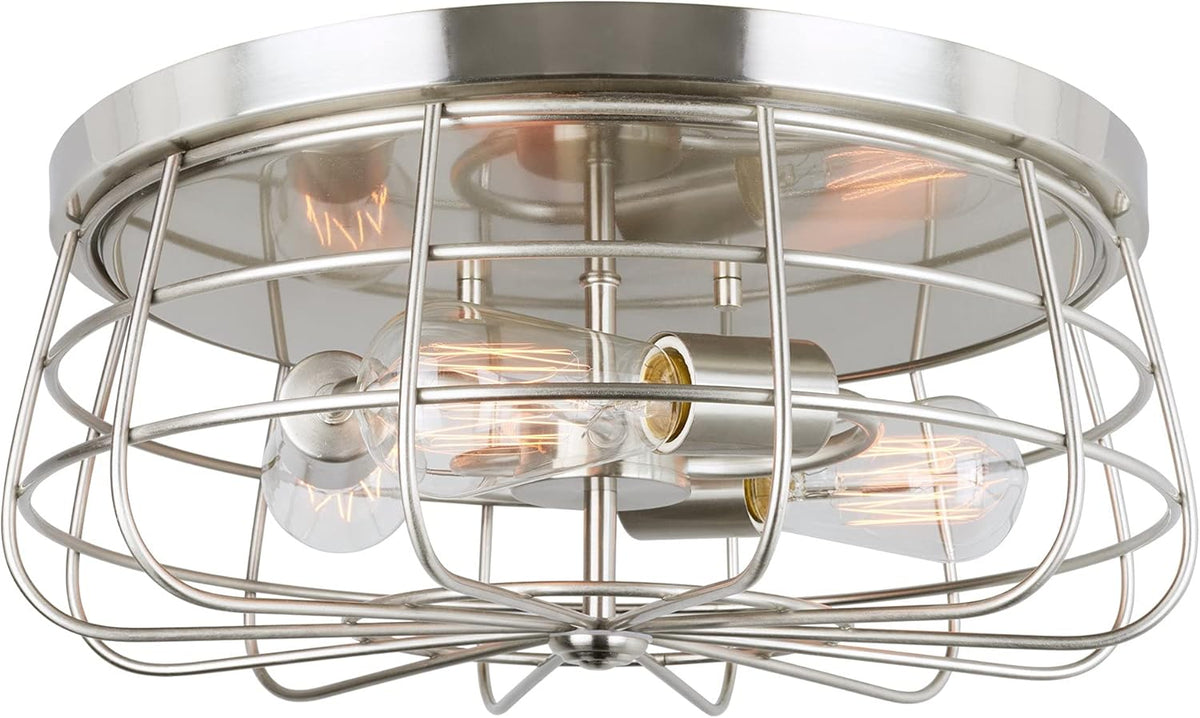 Textured Black 3-Light Cage Flush Mount Ceiling Light M208307