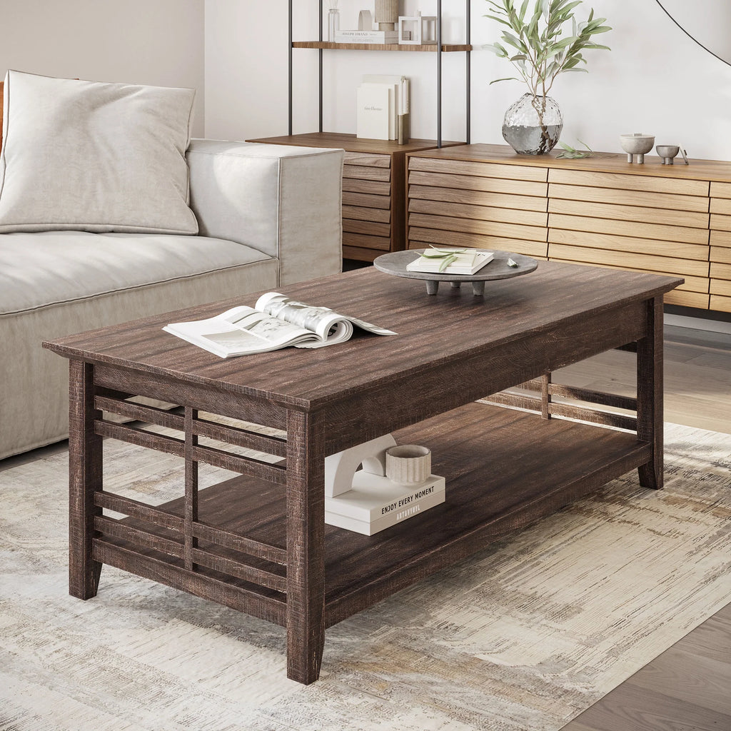 Espresso Wood Coffee Table with Storage Shelf W587